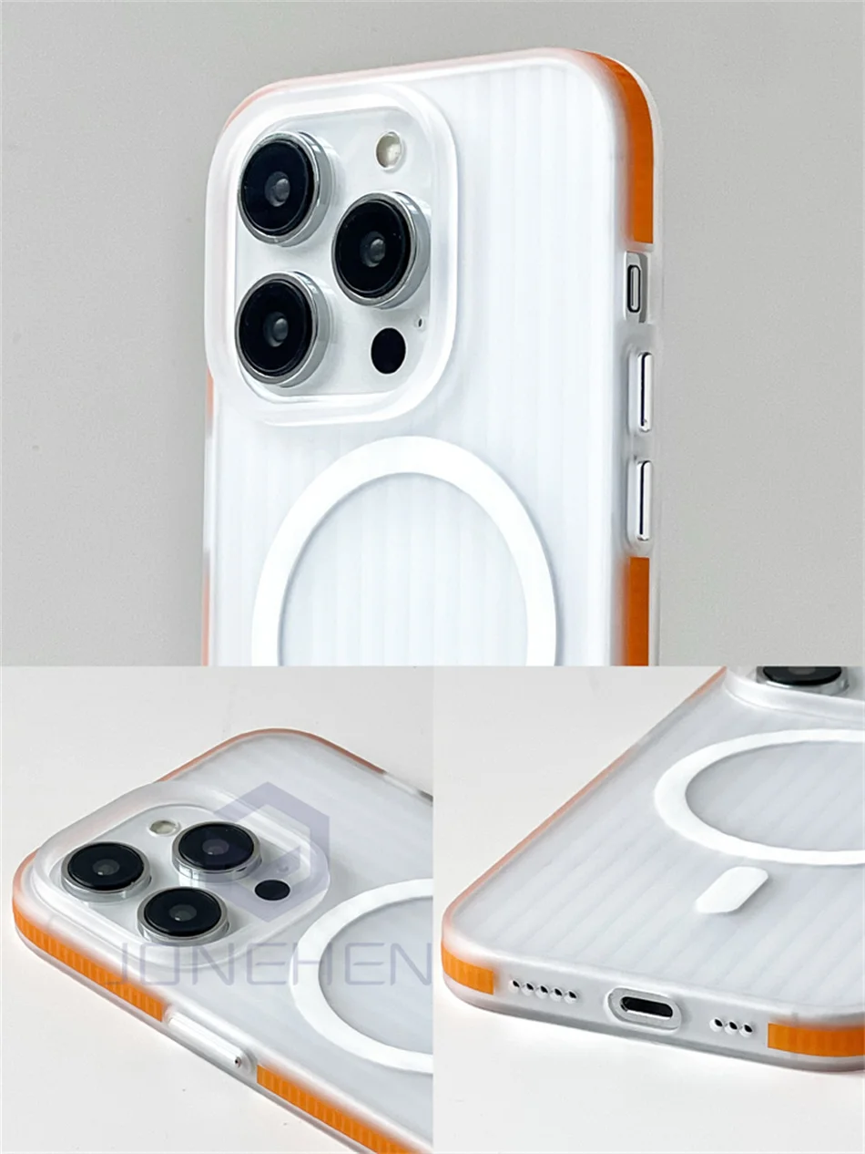 Modello ondulato per custodia di ricarica wireless magnetica Magsafe per iPhone 15 14 13 12 16 Pro Max paraurti antiscivolo copertura trasparente opaca