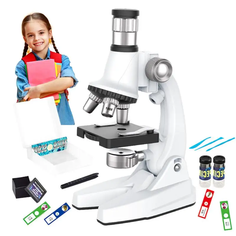 Kids Microscope Kit 1200X Clear Science Kit With Experiments Kit STEM Project Toy With LED Light Preschool Beginner Microscope