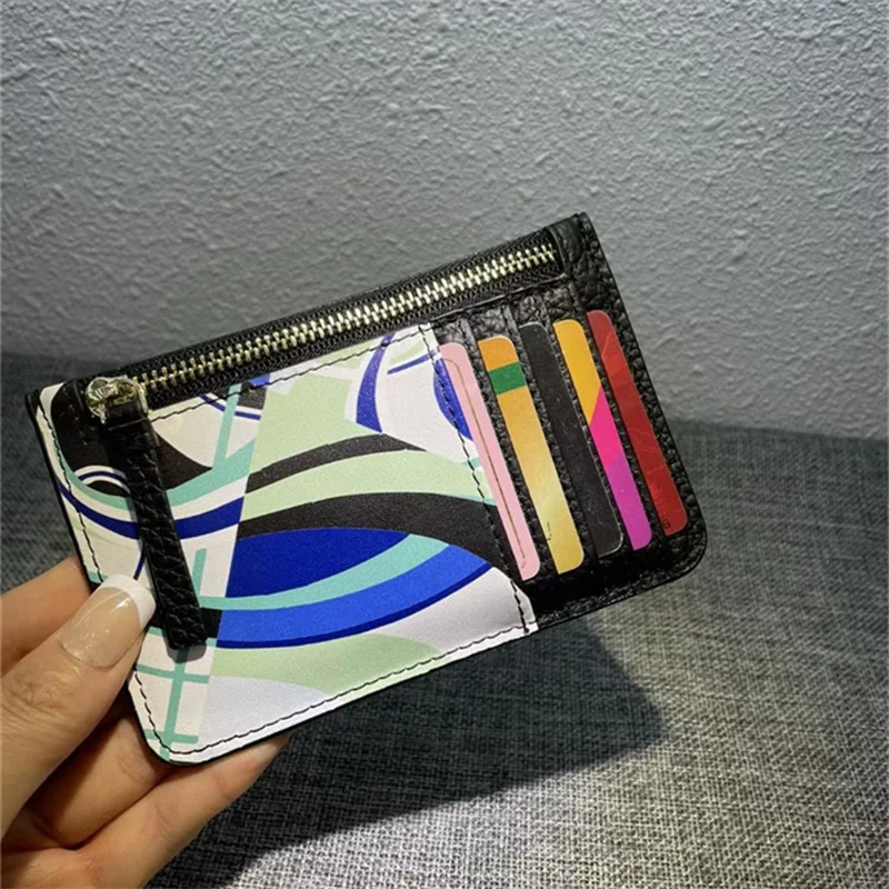 

FIRMRANCH High Quality Cowhide Lychee Pattern Painted Printing Design Ultra Thin Card Boin Bag Purse Women's Simple Multi-Wallet