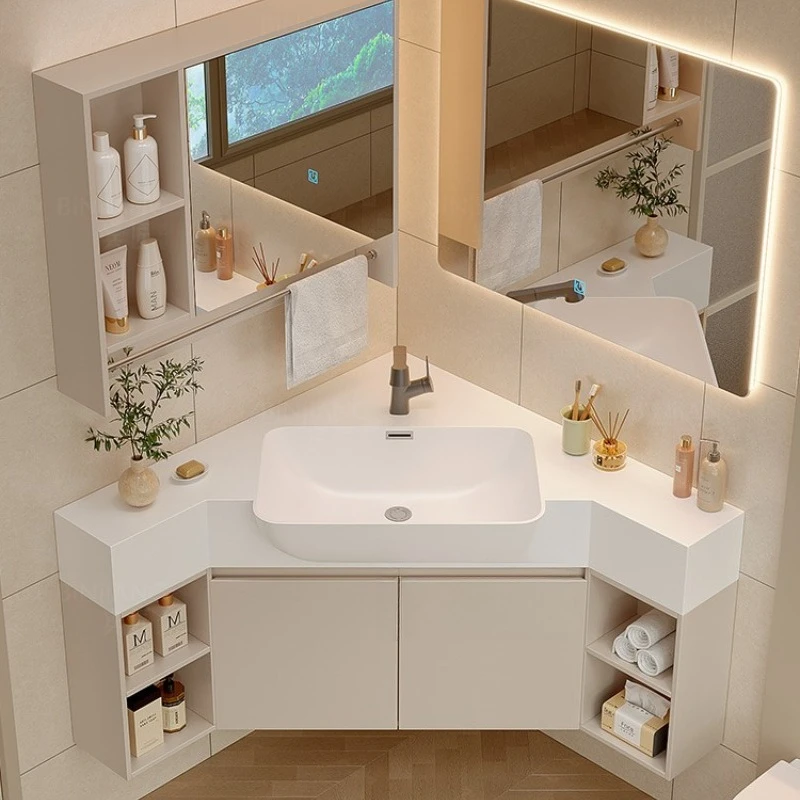 Corner bathroom cabinet personalized small apartment corner wash basin washstand aircraft basin triangular bathroom cabinet