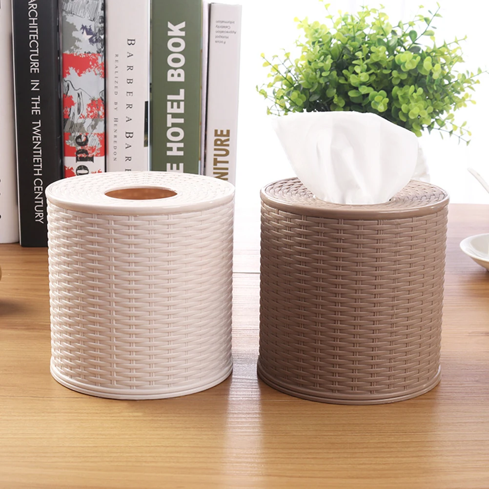 

Rattan Paper Barrel Round Tissue Holder Tissue Storage Box Plastic Storage Container Creative HomeDecoration