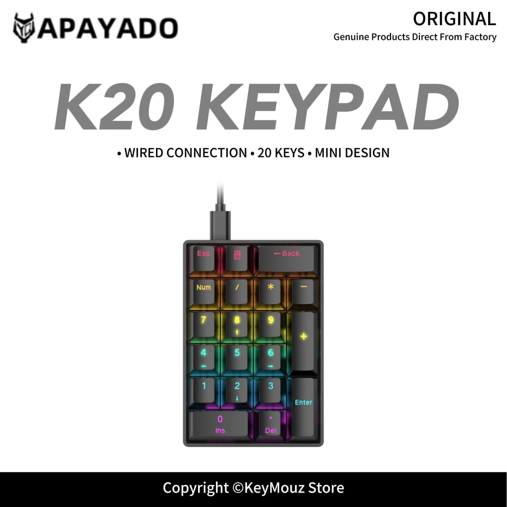 K20 Mechanical Numpad Type-C Wired Numeric Keypad RGB Backlit Calculator Shortcut for Laptop Office Work