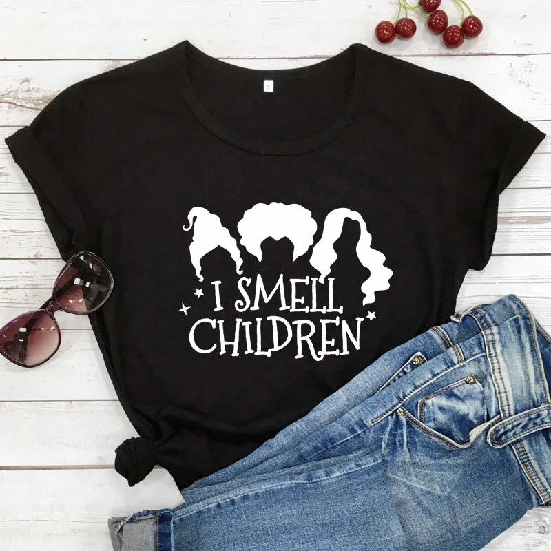 

witches i smell children tshirt funny women short sleeve graphic Halloween tee shirt top