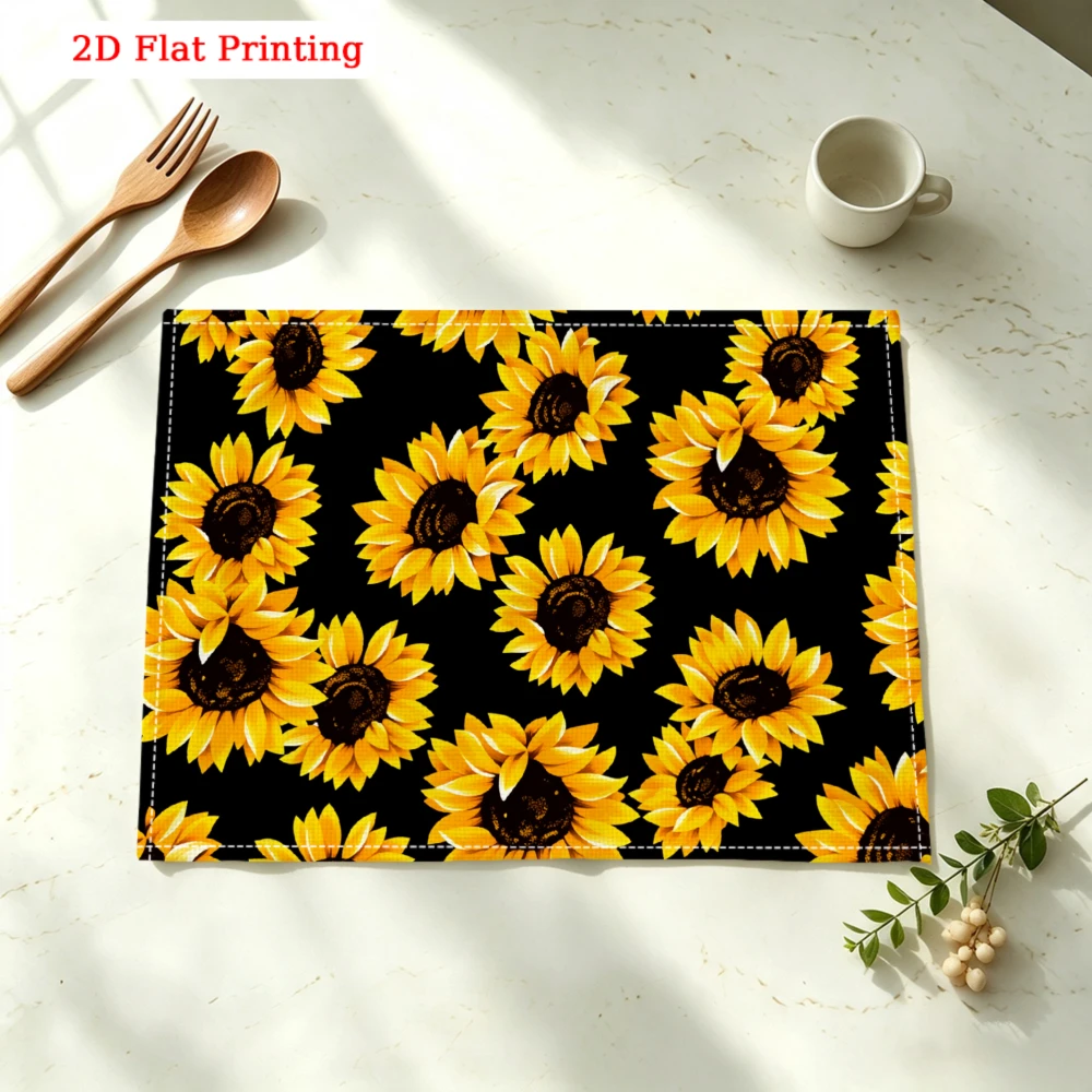 Sunflower Pattern Print Kitchen Placemat Sunflower Pattern Print Linen Pad Dish Coffee Cup Table Mat 1PC 30x40cm