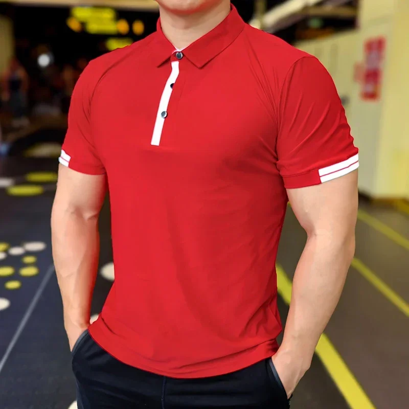 Men's Sports, Leisure, Fashion, Versatile Top, T-shirt, Fitness Training, Lapel, Sportswear, Fitness Short Sleeves