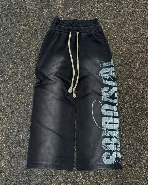 Sommer Hip-Hop Streetwear Schnelltrocknende Sport-Langhose für Männer und Frauen Vintage Patch-Buchstaben-Aufkleber-Design Elastische Taille Hose – Detail 4
