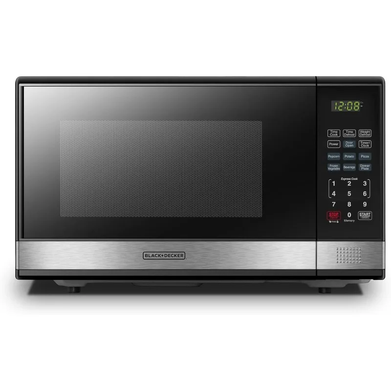 

Digital Microwave Oven with Turntable Push-Button Door, Child Lock, 1000W, 1.1cu.ft, Black & Stainless Steel, 1.1 Cu.ft