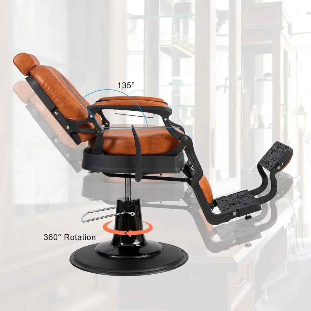 Barber Chair Hydraulic with Headrest Supports Up To 700lbs & 360° Rotatable Salon Chair