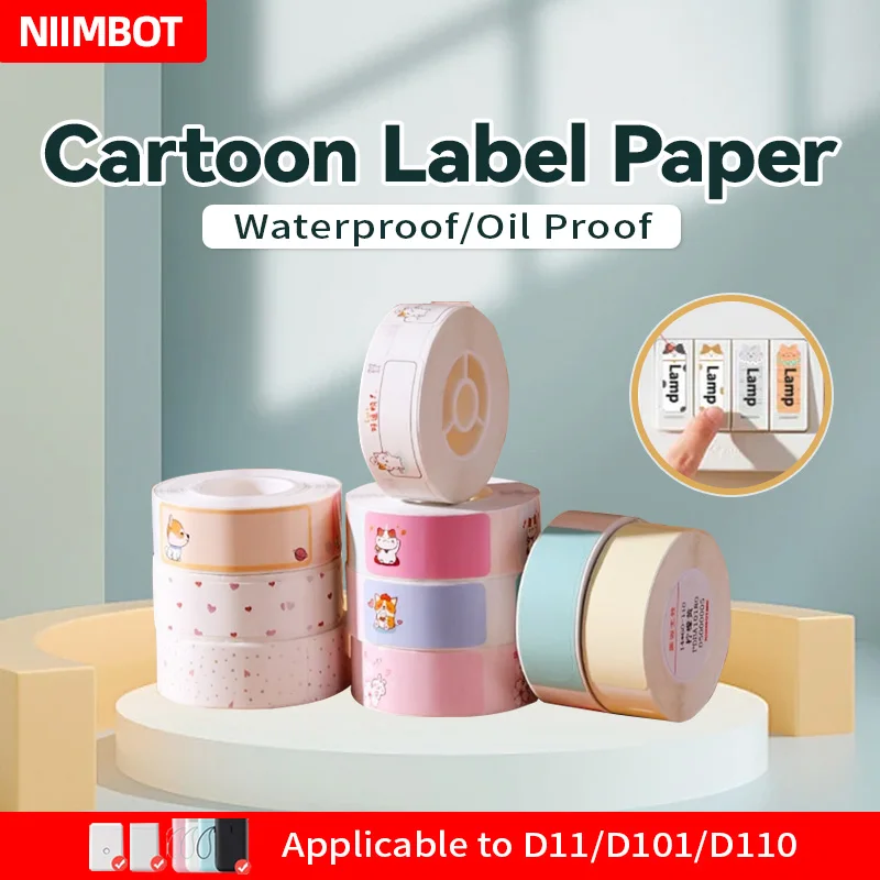 niimbot rollo de papel D11/D101/D110 Label paper thermal self-adhesive printing paper cute cartoon name price sticker paper name