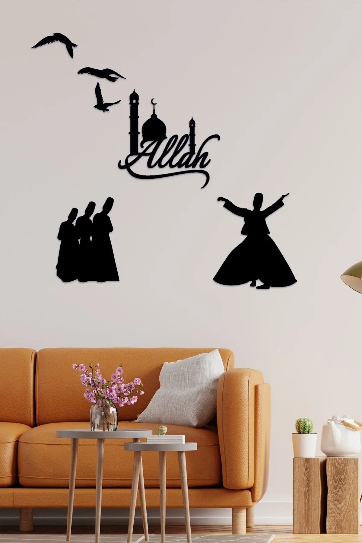 

DOLBOVI Allah mosque Mesnevi religious themed 6 piece laser cut black wood wall decoration product