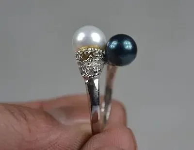 Old Collectible Mio Silver Inly Perl & Hndwork Blue nd White Perl Ring pearl