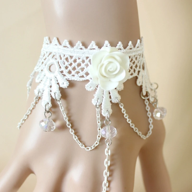 

Simple Finger Ring Hand Chain Ring Bracelets Punk Flower Ring Harness Bracelet N7YF