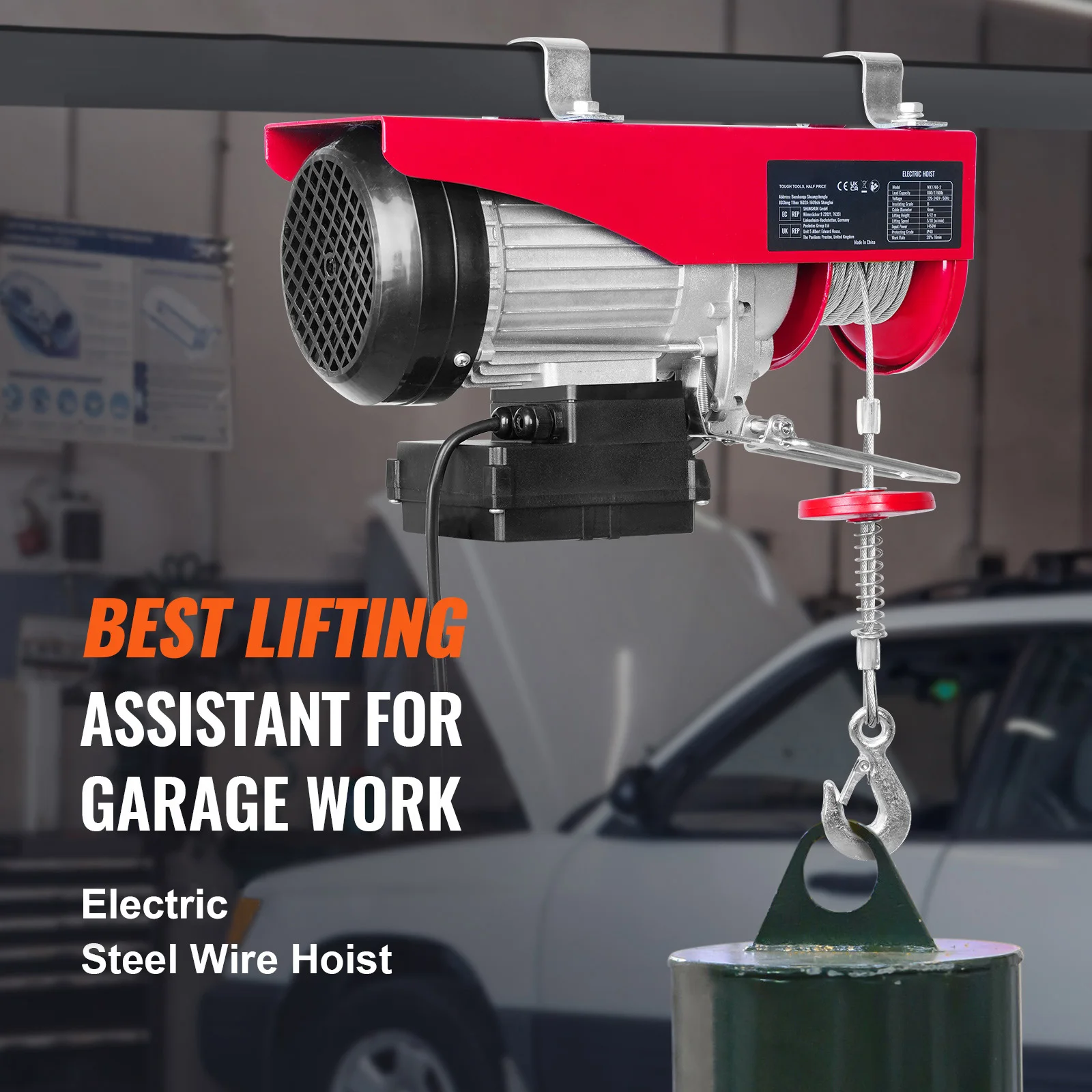 SucceBuy 400-1000kg Electric Hoist Lifting Crane Cable Hoist Winch for Boat Car Garage Elevator with Wired Remote Control Lifter