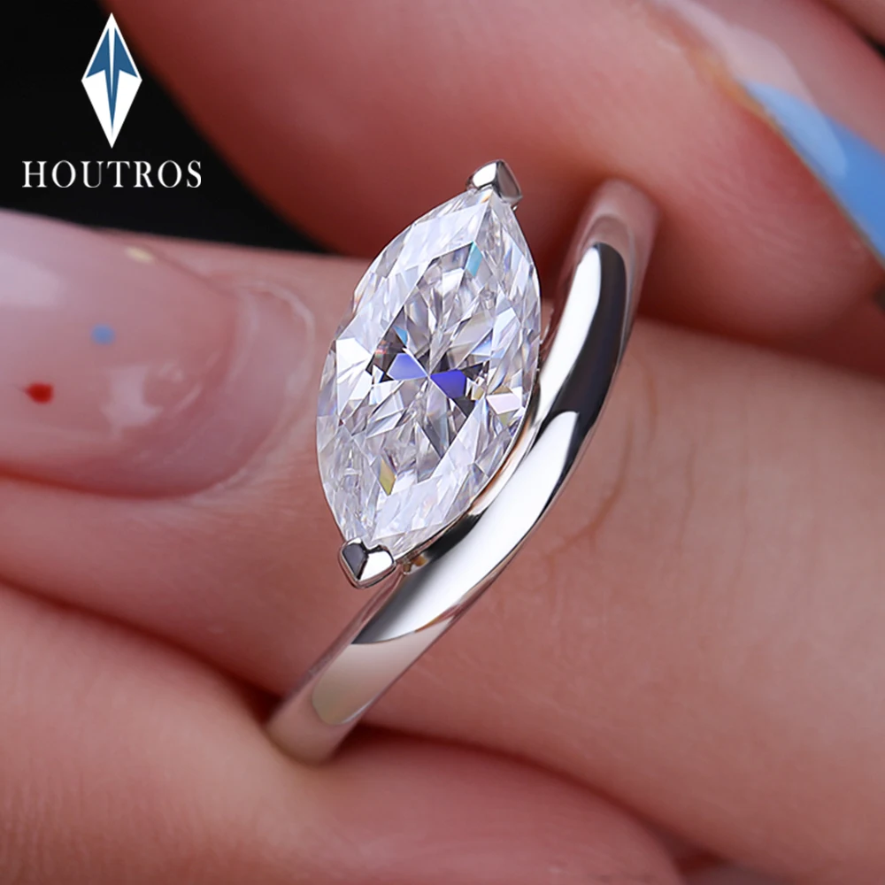 2Carat East West Marquise Cut Moissanite Rings 100% 925 Sterling Silver Solitaire Diamond Engagement Ring Wedding Bands Jewelry