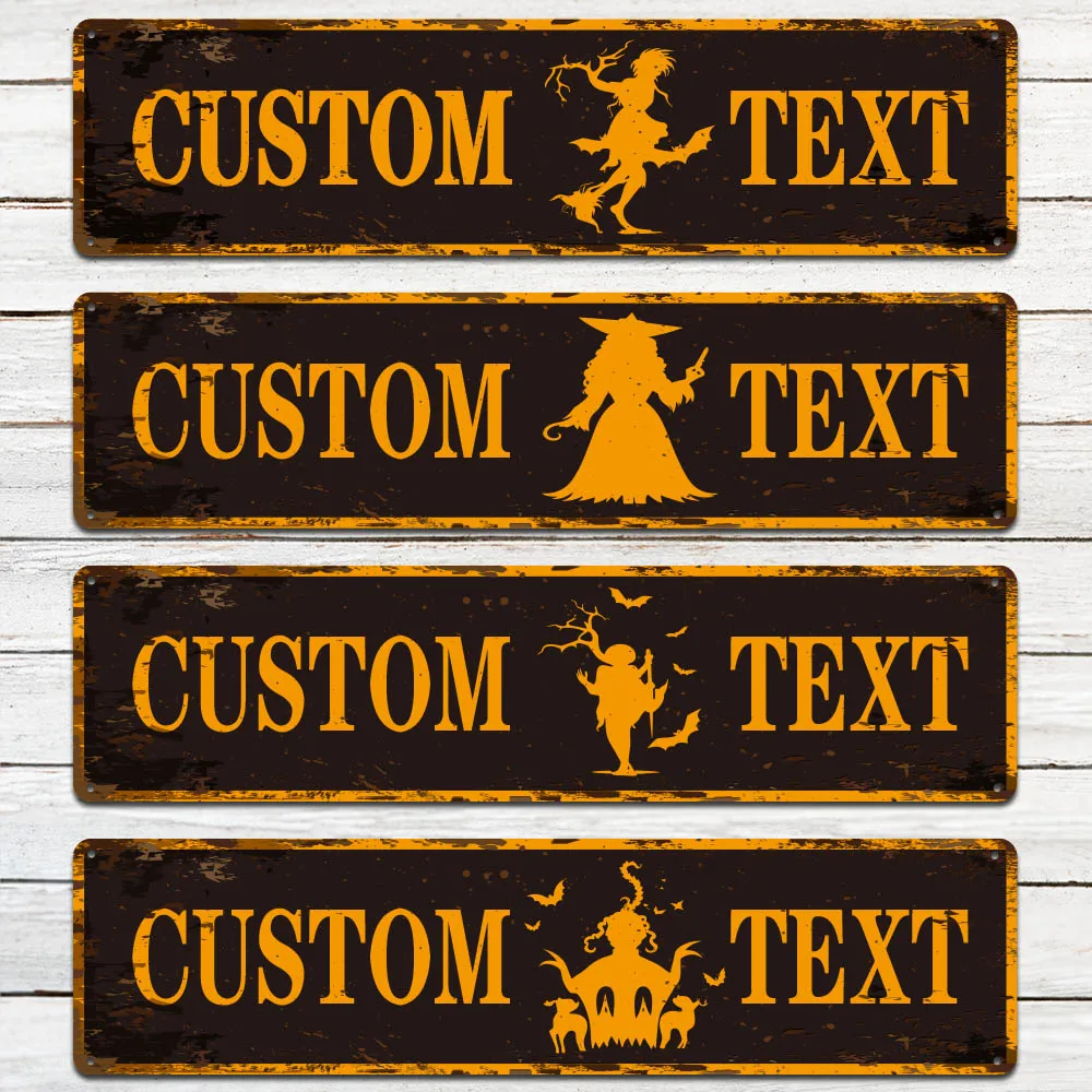 

1pc yellow fonts Witch Elves Personalized Text Iron Wall Signs Tin Wall Plaque For Home Decor Living Room Bedroom