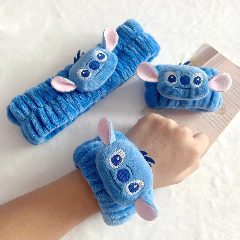 

1/3pcs Disney Stitch Hair Band Wash Face Wrist Strap Kawaii Cartoon Soft Plush Make Up Headband Elastic Women Girl Headwear