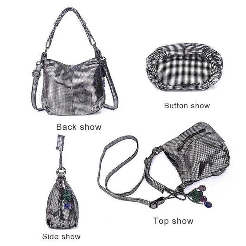 Arliwwi-Sac à bandoulière en cuir PU pour femme, fourre-tout de luxe, brillant, délicat et métallique, P199