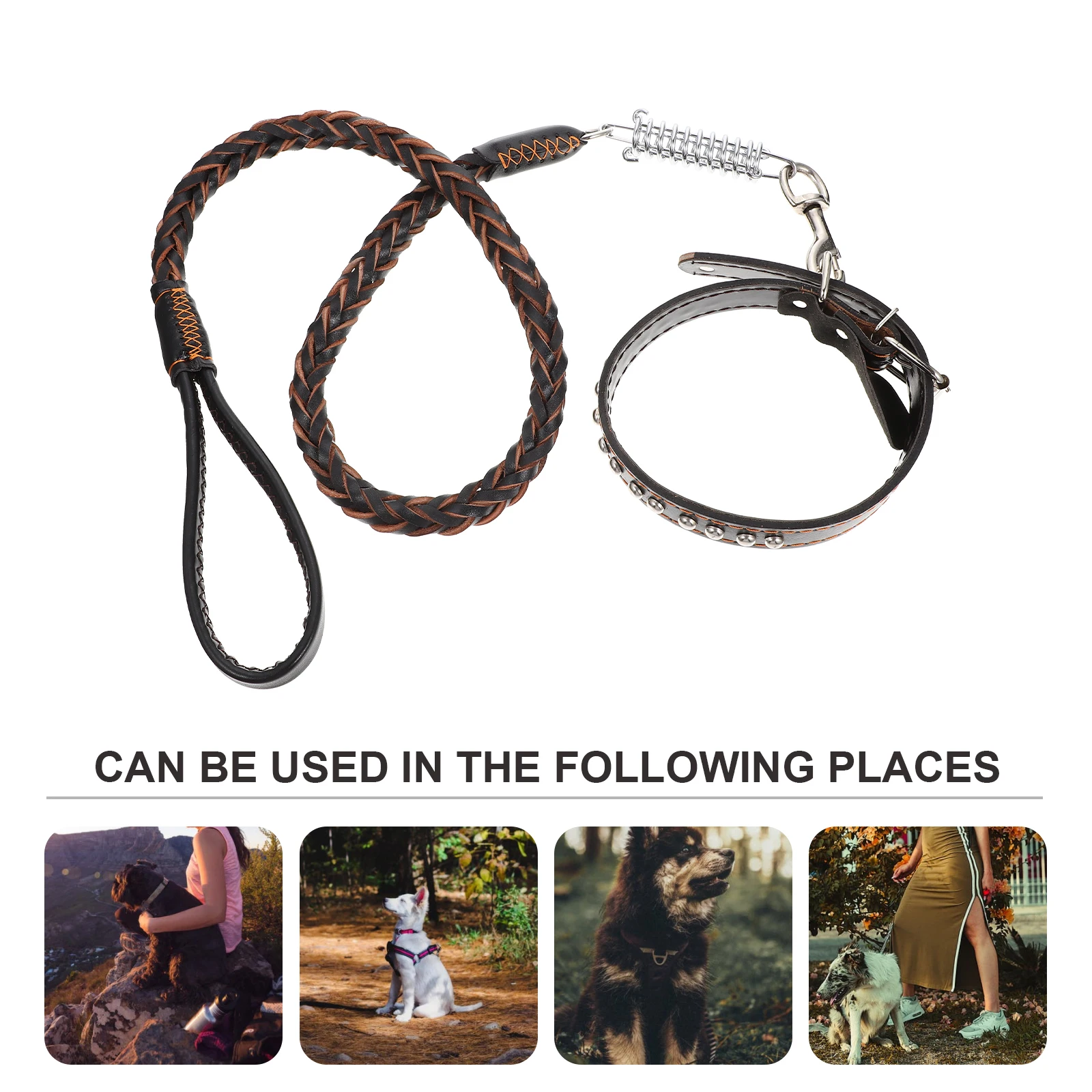 

1 Set Pet Walking Rope Dog Outdoor Spring Leash Large Collar Braided Escape Proof Adjustable Durable Strong Medium Size