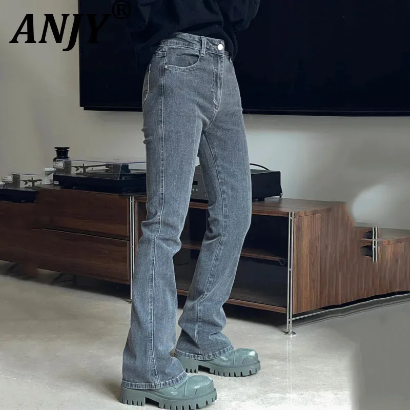 

ANJY Autumn Winter New Women Korean Style Casual Flared Slim Fit Jeans Ins Fashion High Street Versatile Tide Denim Pants A12393