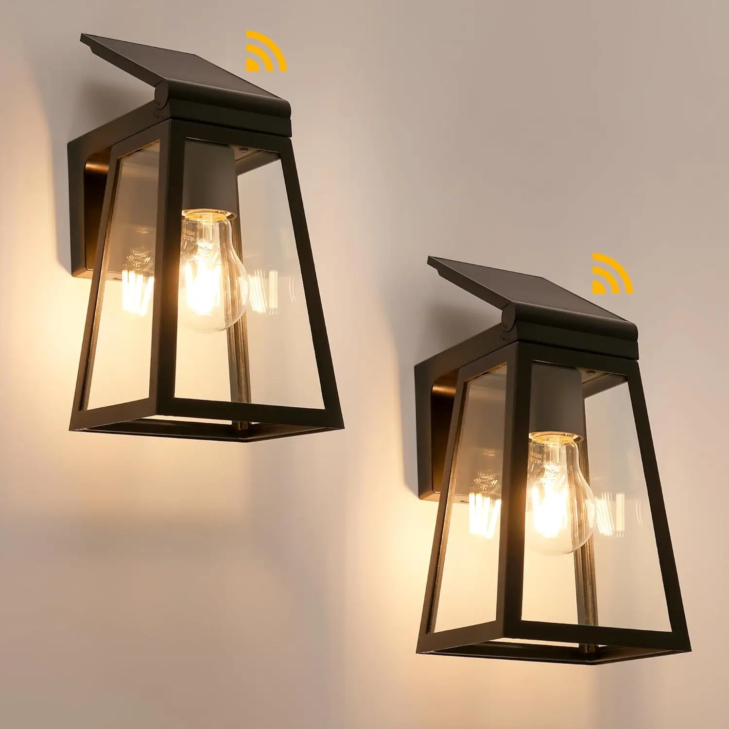 

2 Pack Solar Porch Light, Wireless Dusk to Dawn Outdoor Wall Light, Adjustable Solar Panel, Black, Waterproof with Clear Glass