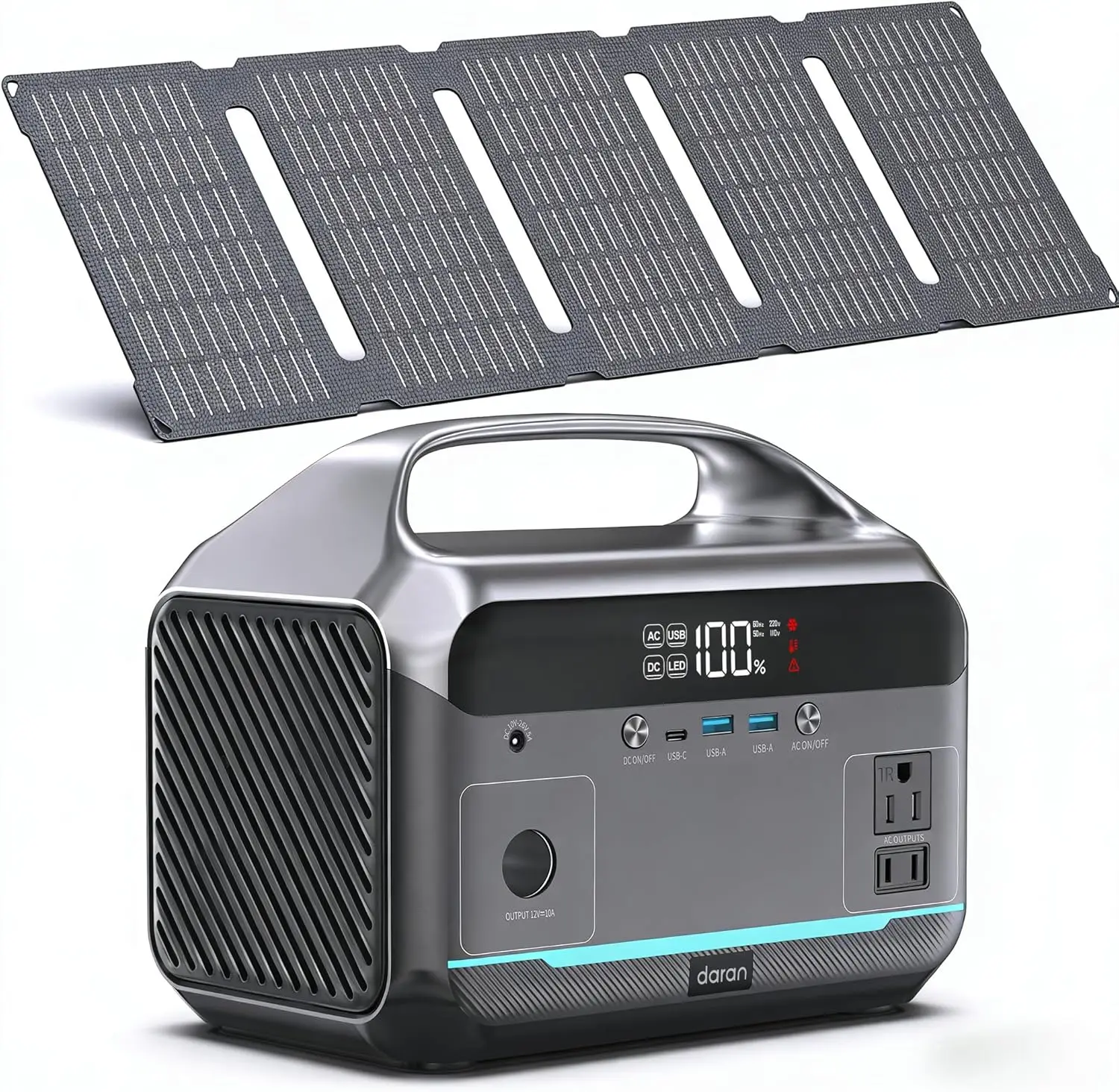 

Portable Power Station with 60W Solar Panel Included, 288Wh (90,000mAh) LiFePO4 Battery, 350W (600W Peak), 7-Port Design, 2.1Hrs