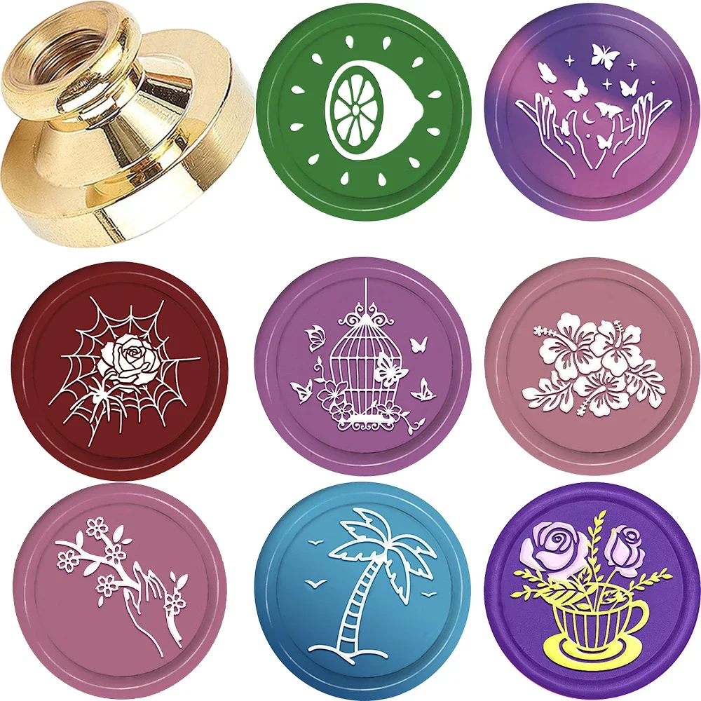 Sceau de cire rond amovible tête en laiton main papillon motifs de fleurs pour décorer cadeaux, enveloppes sacs à vin fêtes d'anniversaire