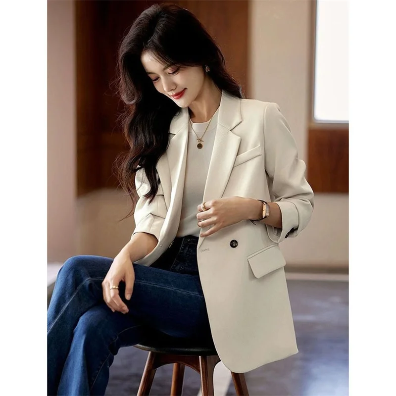 Spring Autumn Korean Blazers New Female Leisure High End Suit Long Sleeved Jacket Women Solid Color Short Chic Blazers Tops Coat