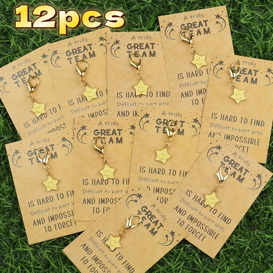 12-teiliges Stern-Schlüsselanhänger-Set – inspirierendes Teamgeschenk aus Legierung für Weihnachten, Erntedankfest, Neujahr – Detail 6