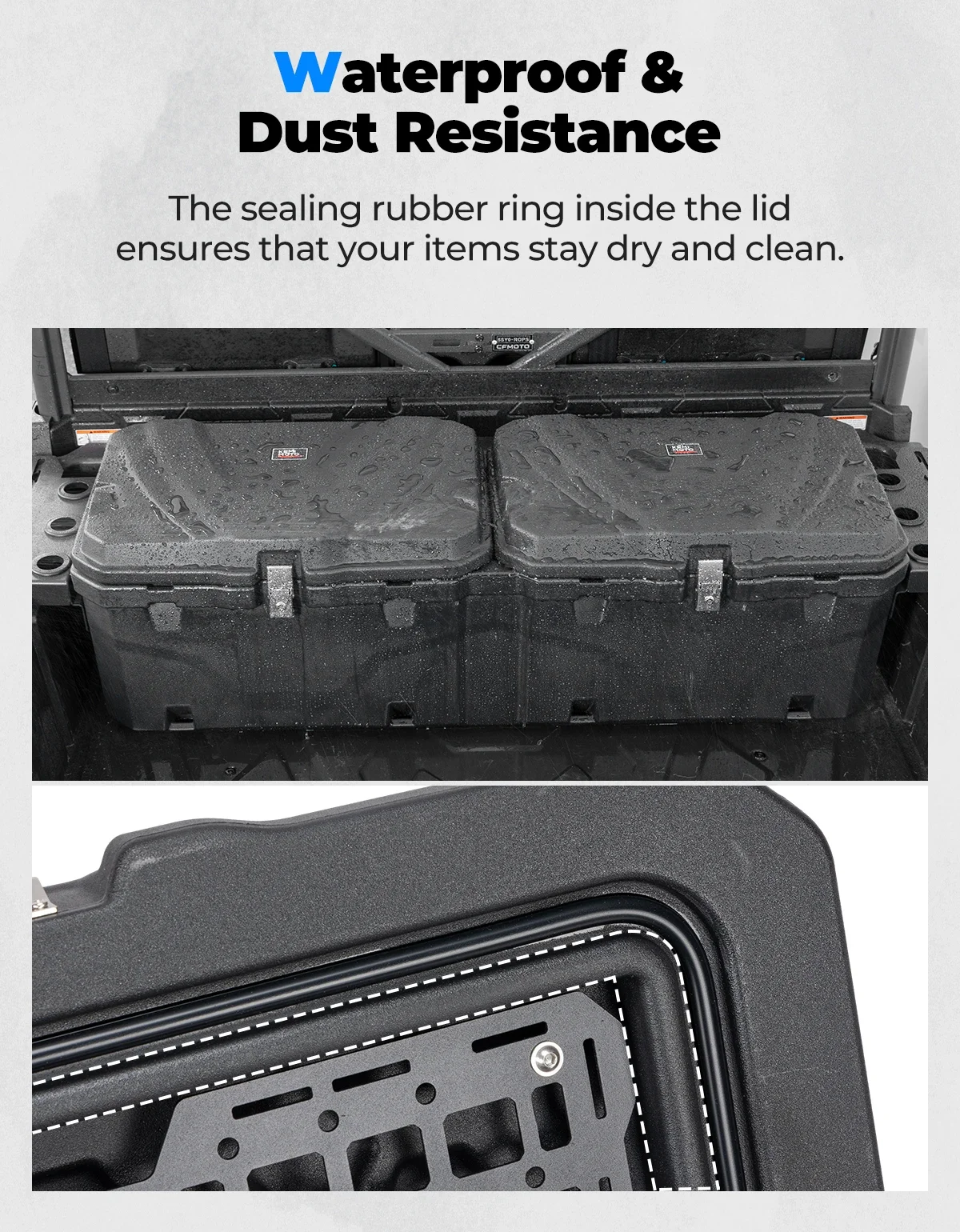 2 Lid Bed Storage Box Settled and Lockable Rear Cargo Tool Box Waterproof Compatible with CFMOTO Uforce 1000 / 1000XL 2019-2024