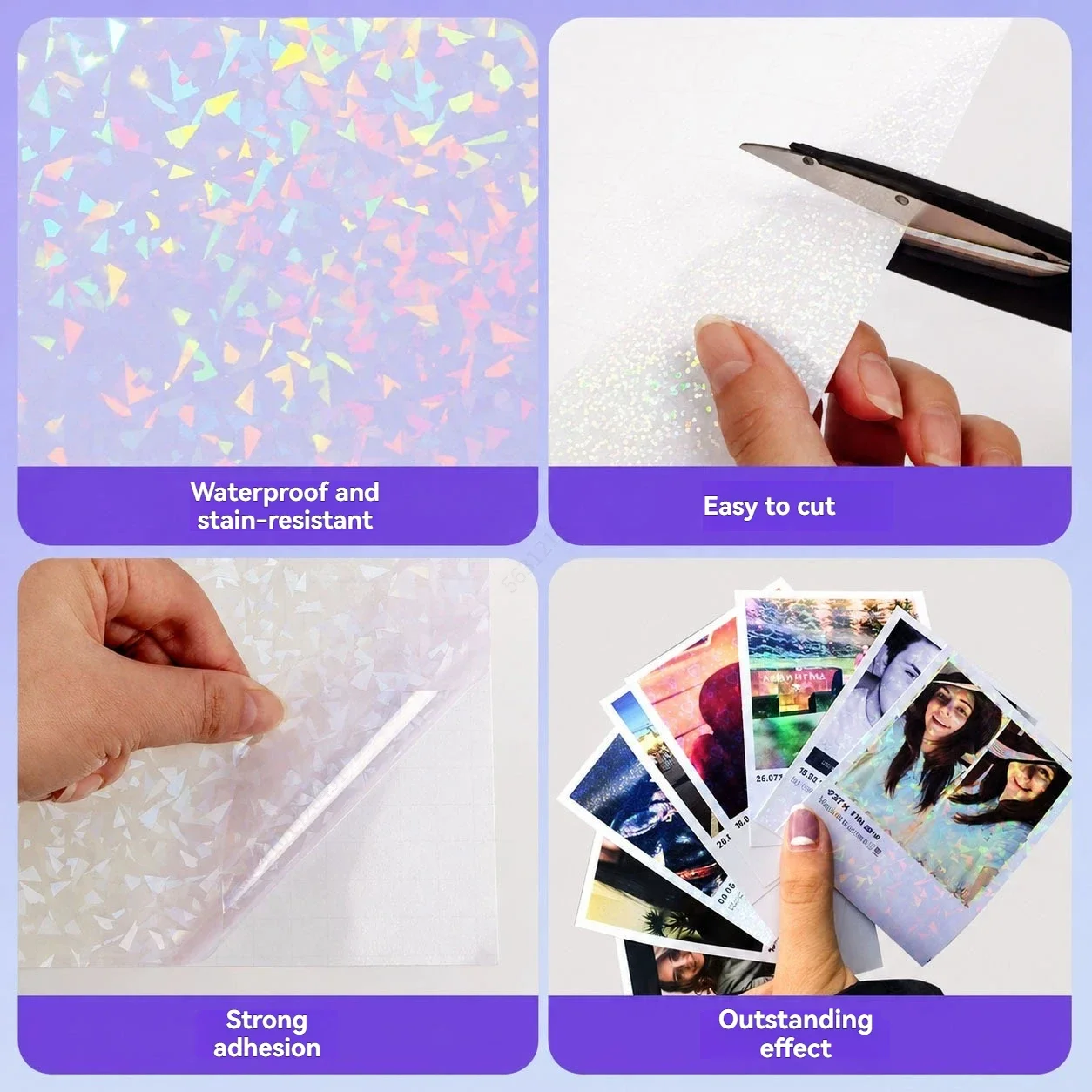 10 Sheets A4 Holographic Cold Laminating Film,Clear Self-Adhesive Vinyl Sticker Waterproof 8.3x11.7in DIY Craft Decoration Film