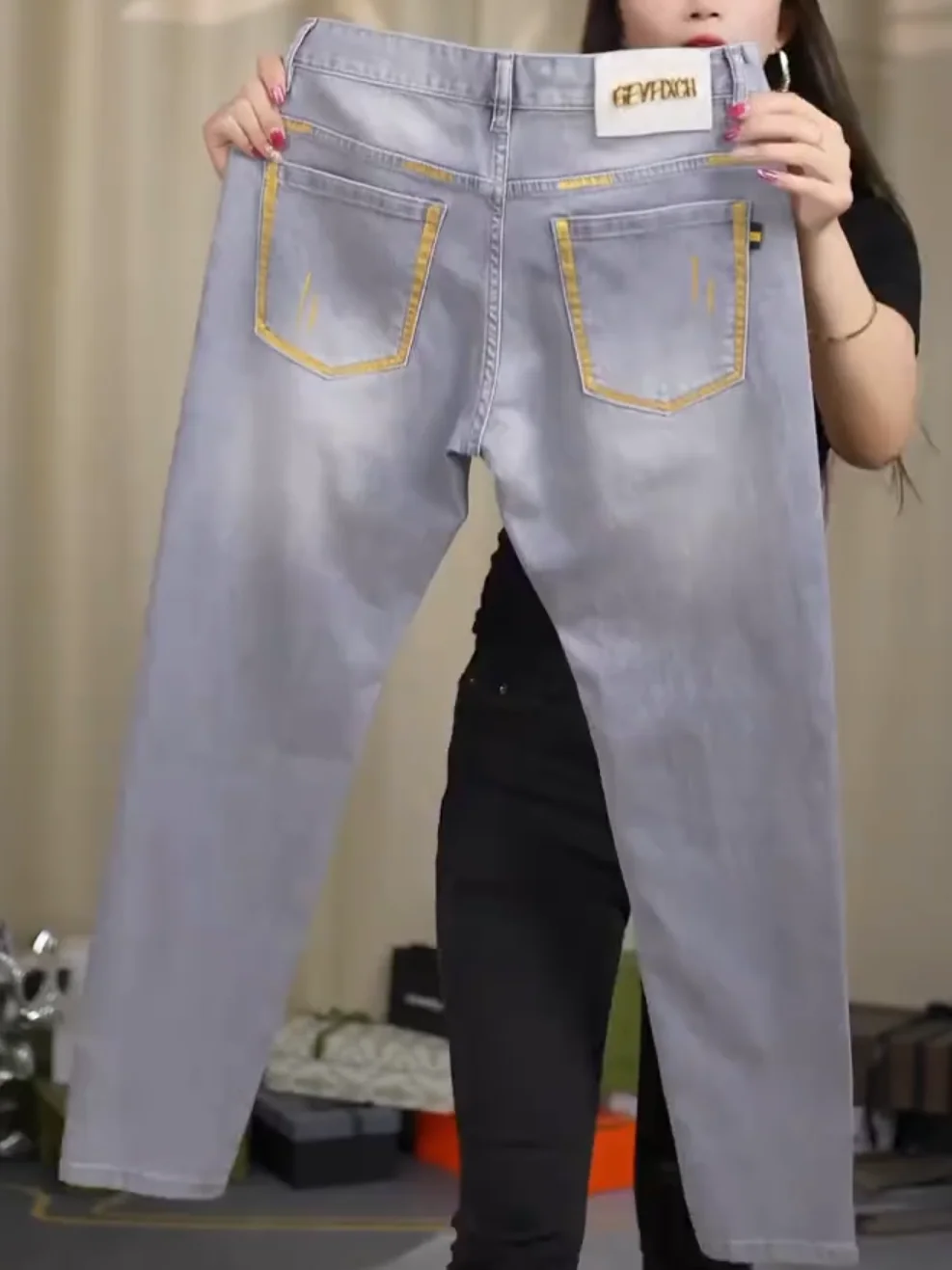 

Casual Men's Jeans Spring Summer Faionable Versatile Cool Busin High Waist Long Leg Length Slim Fit High Elastici Wate...