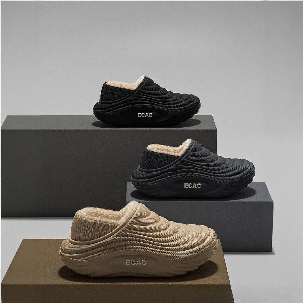 

Winter Warm EVA Slippers Women Men Plush Furry Lined Soft Flat Non Slip Indoor Home House Leather cozy waterproof outdoor shoes