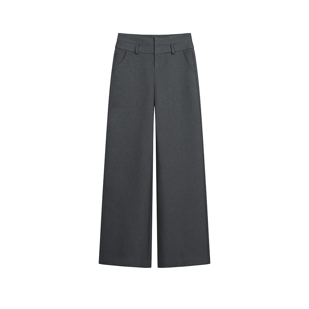 Ciemnoszare spodnie garniturowe z szerokimi nogawkami damskie jesienno-zimowe nowy styl drapowane niskie w pasie proste spodnie codzienne uniwersalne długie spodnie 2025