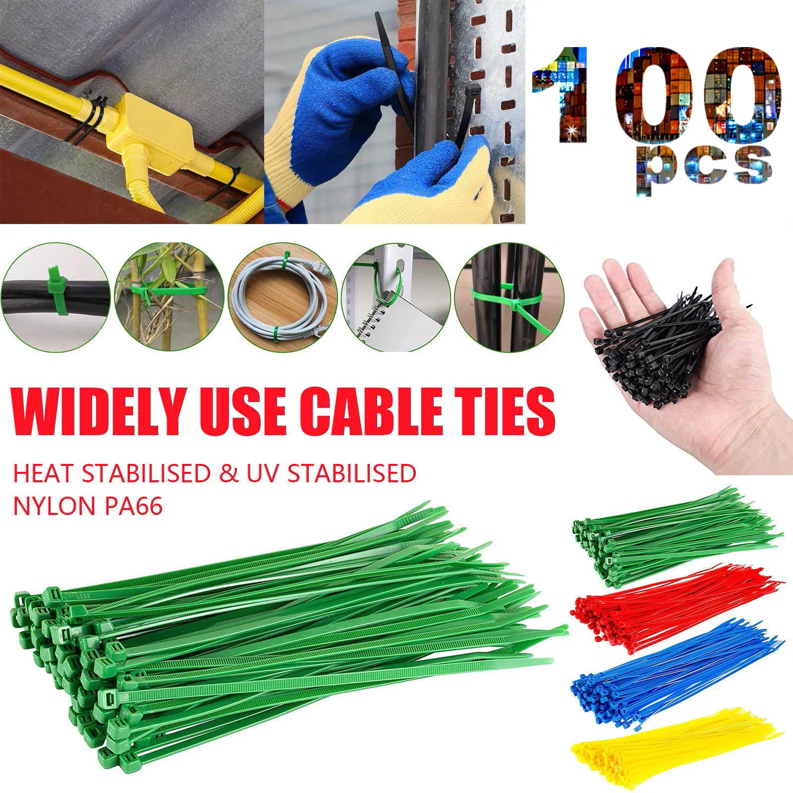 

100pcs Nylon Cable Tie Set, Cable Zip Ties Heavy Duty, Premium Plastic Wire Ties, Nylon Tie Wraps For Indoor and Outdoor