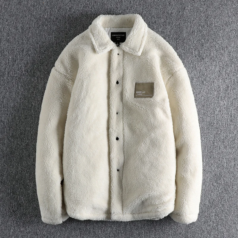 

Thickened Heavyweight Fleece Lined Warm Cotton Jacket Men's Winter Versatile Loose Collar Cotton Coat Open Cardigan with Leat...