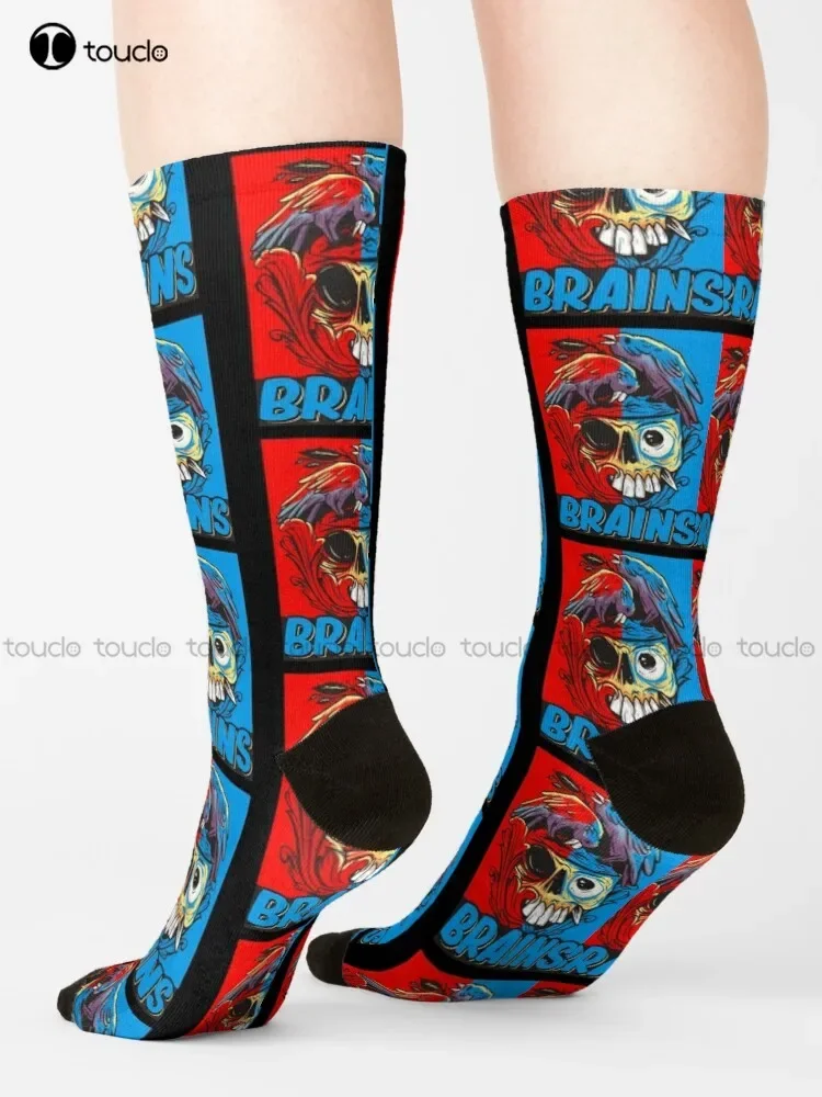 Zombie Halloween Raven Skull Brains Socks Halloween White Men'S Socks Street Skateboard Socks Custom Gift Unisex Adult Cartoon