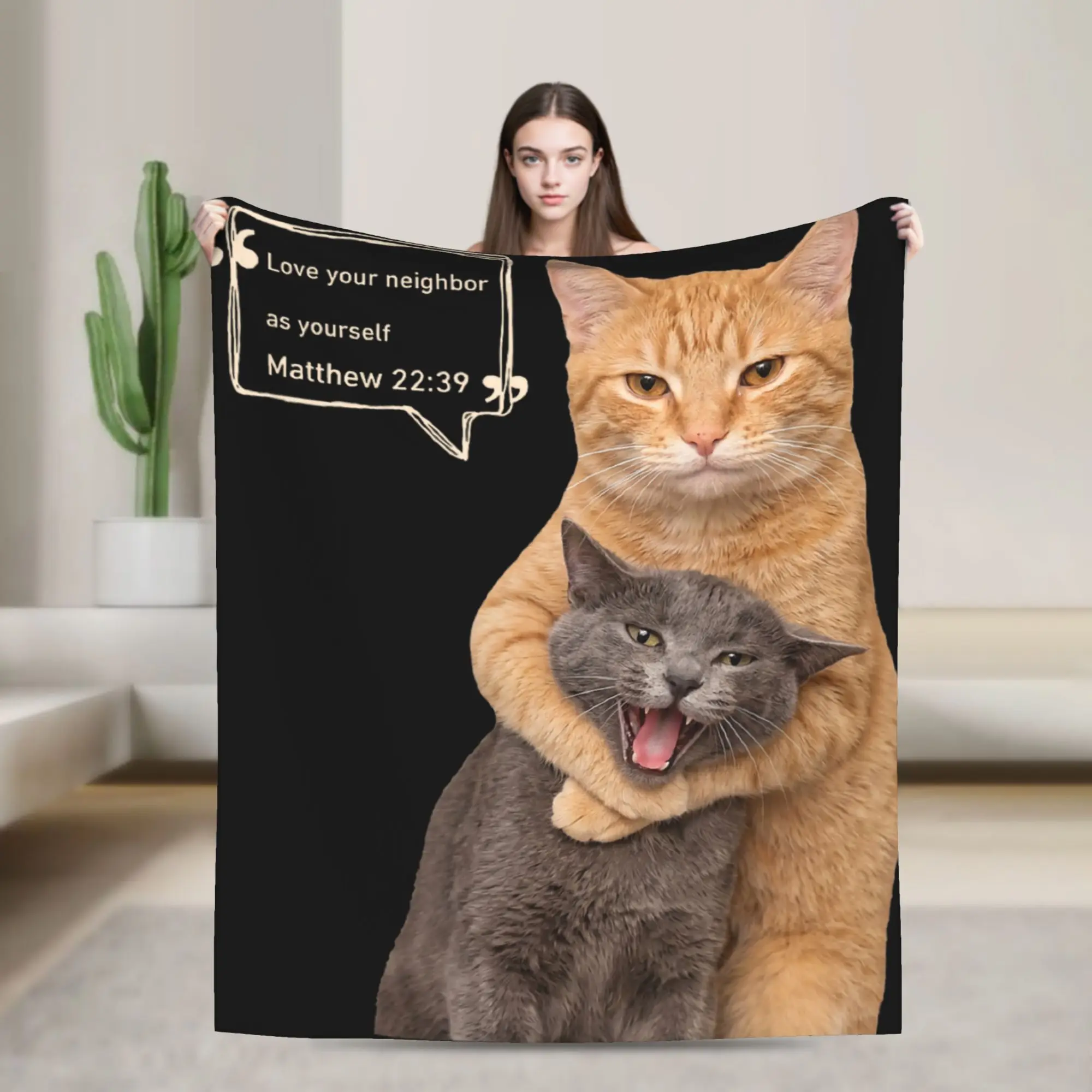 Love Your Neighbor As Yourself Funny Cat Meme Super Warm Blankets Plush Bedding Throws Living Room Flannel Bedspread Bed Cover