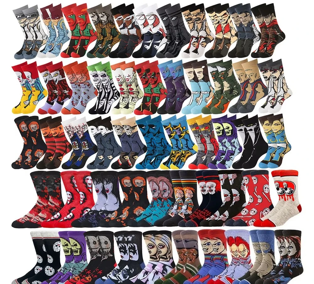 

USA Local Fast Shipping 2/5 Pairs Random Color Cartoon Socks, Anime Novelty Funny Socks for Men Women Christmas Halloween Gift