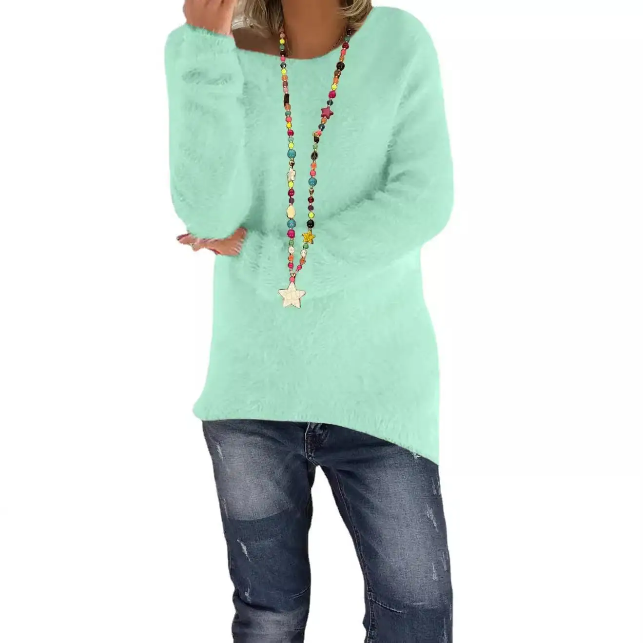 سترة نسائية طويلة Sve للخريف من القطن الرقيق بلون طاقم Ne بلوفر محبوك ملابس فاخرة للسيدات #5