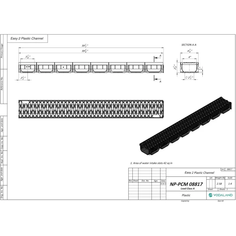 Sistema di scarico per trincea da 4 pollici con griglia - Colore avorio - Easy 2 canali (5)