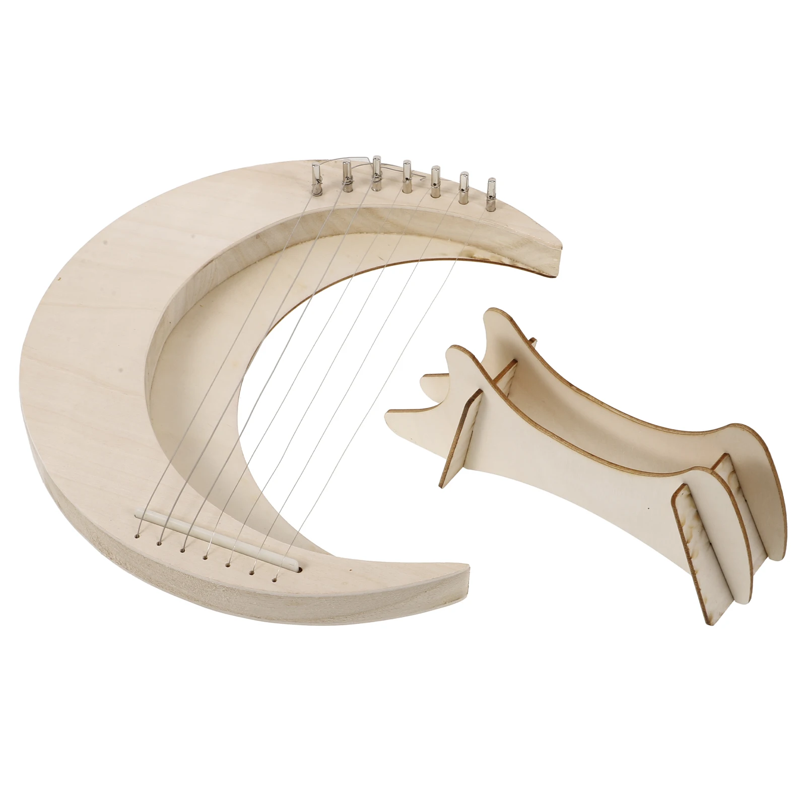 

1Set Wooden Lyre Harp Moon Shaped 7-String Musical Instrument Beginner Learning Harp Portable String Instrument