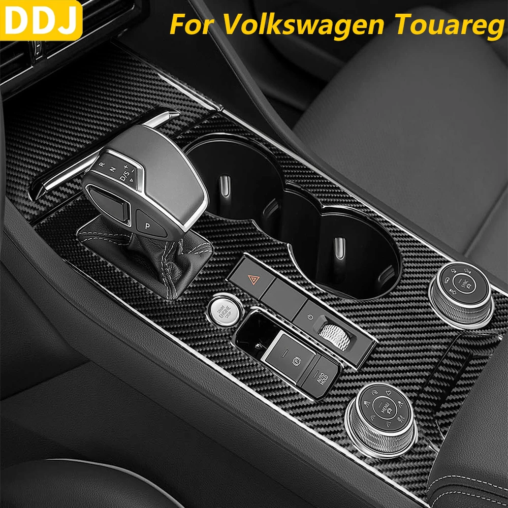 

Для Volkswagen Touareg 2019-2026: Комплект накладок из карбона на центральную консоль (панель переключения передач, держатель для стаканов), аксессуары для автомобиля, наклейки