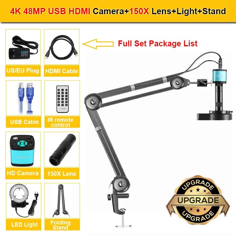 YIZHAN 150X Zoomlens Elektronenvideomicroscoop 4K 49MP UHD Microscoopcamera HDMI Type-C 1080P 60FPS Industrieel lasgereedschap