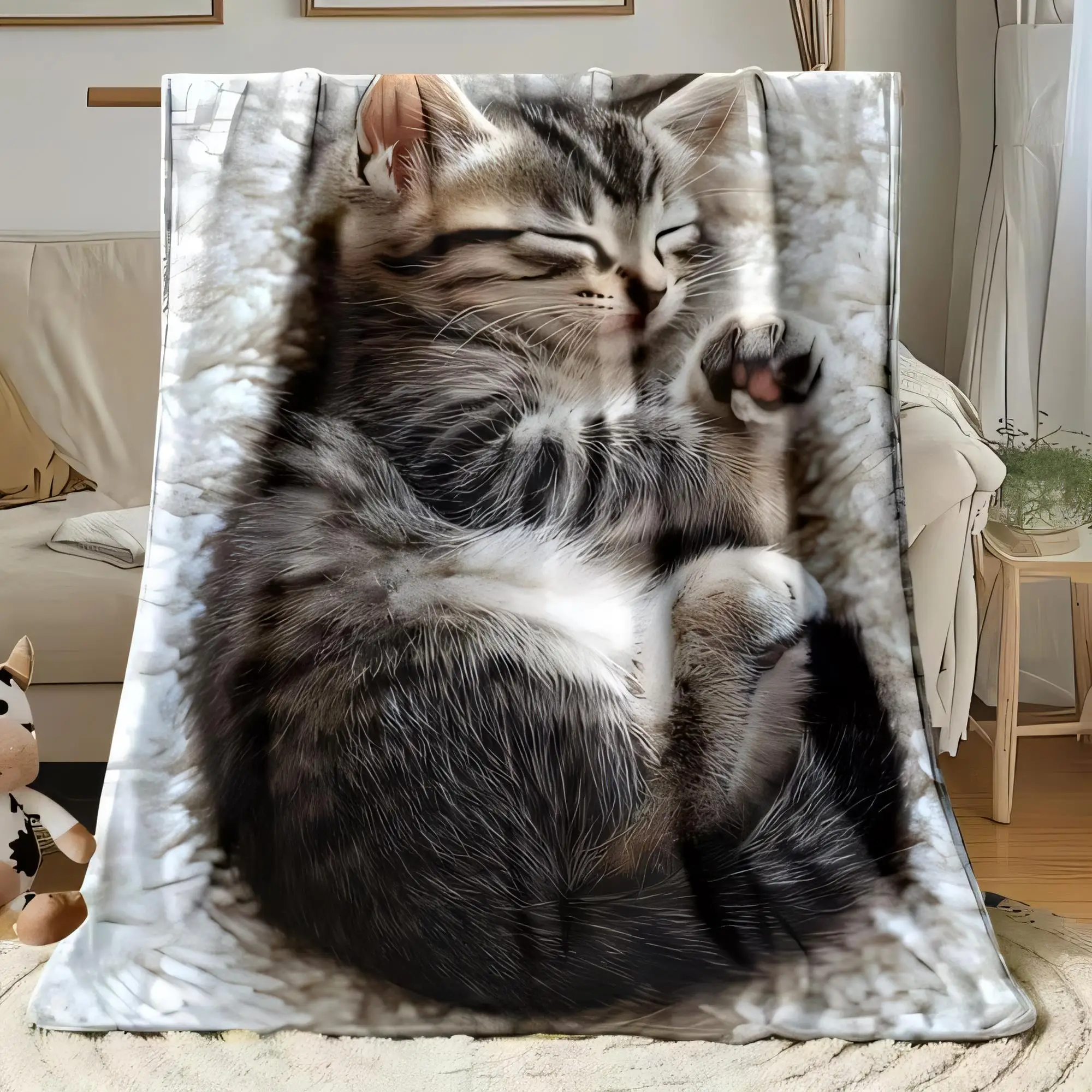 Niedliche Tabby-Kätzchen-Decke, flauschig, weicher Überwurf für Couch, gemütliches Wohnzimmer, Heimdekoration, perfektes Geschenk für Katzenliebhaber