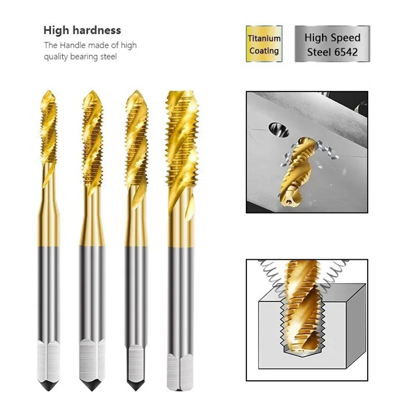 HSS Sprial Thread Tap Titanium Coated Metric SAE Screw Tap Drill Bits M3-M8 Or M2-M12 Machine Plug Tap Threading Tool Hand Tools