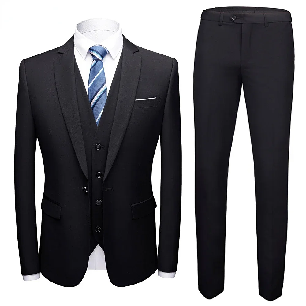 Men Suits For Wedding 3 Pieces Set Elegant Luxury Blazers Formal Outfit Fashion Classic Full Jackets Vest Pants 2024 Costume