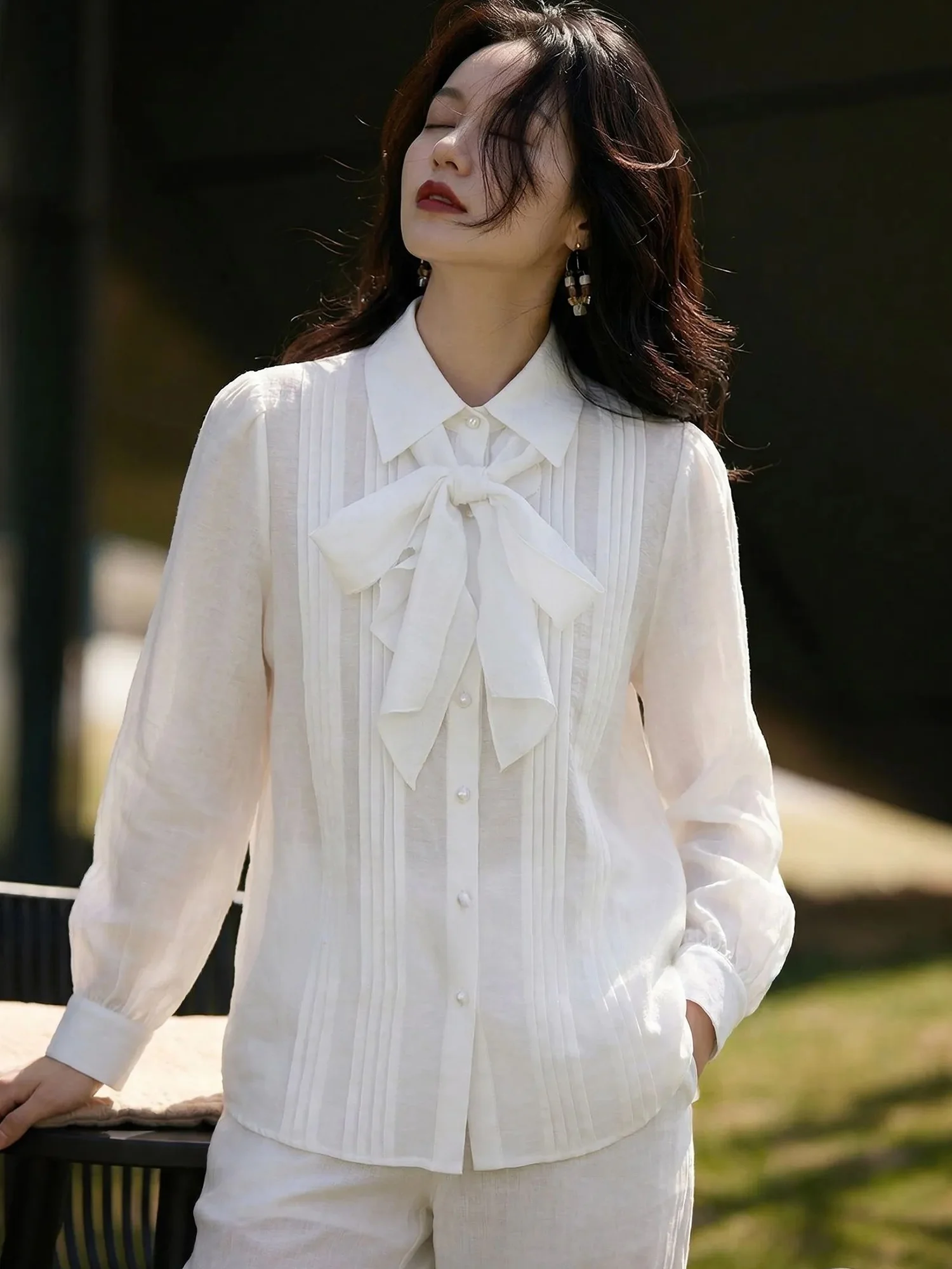 

Женская рубашка Chivirin Gentle Wind с длинным рукавом, белая, с завязками, летняя, модная, повседневная, свободного кроя, для стройности