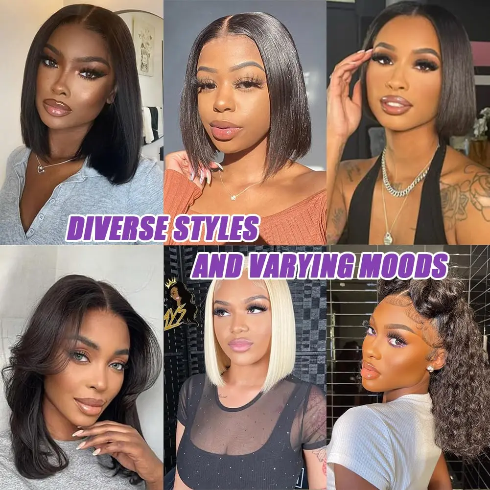 Parrucca anteriore in pizzo dritto Bob corto da 10 pollici Capelli umani Densità 180% 13x4 HD Parrucche frontali in pizzo trasparente Parrucca anteriore in pizzo per capelli Bob