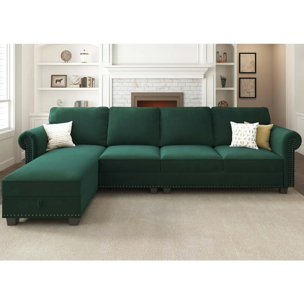 

Sectional Sofa, L Shaped Sectional Couch with Reversible Chaise Convertible 4 Seater Sofa Couch for Living Room, Green