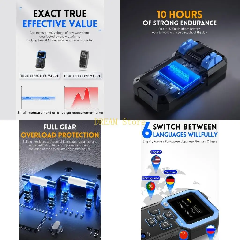 

10000Count Meter Ohmmeter Digital Multimeter Tester TFT Display for Live NCV Test with Rechargeable Battery best sale